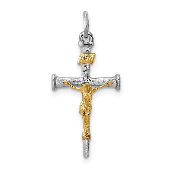 Million Charms 925 Sterling Silver Rh-Plated & 18k Gold-plated Crucifix Pendant - Picture 1 of 4